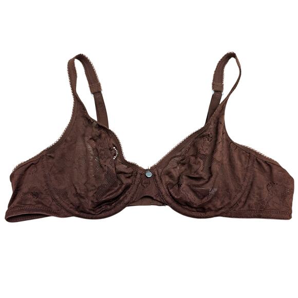 Adore Me Celestine Unlined Bra Dark Brown Size 36A Full Coverage Floral Lace - Picture 1 of 5